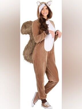 Fun Costumes Women's Squirrel Adult Costume with Hood, Giant Tail, & Jumpsuit